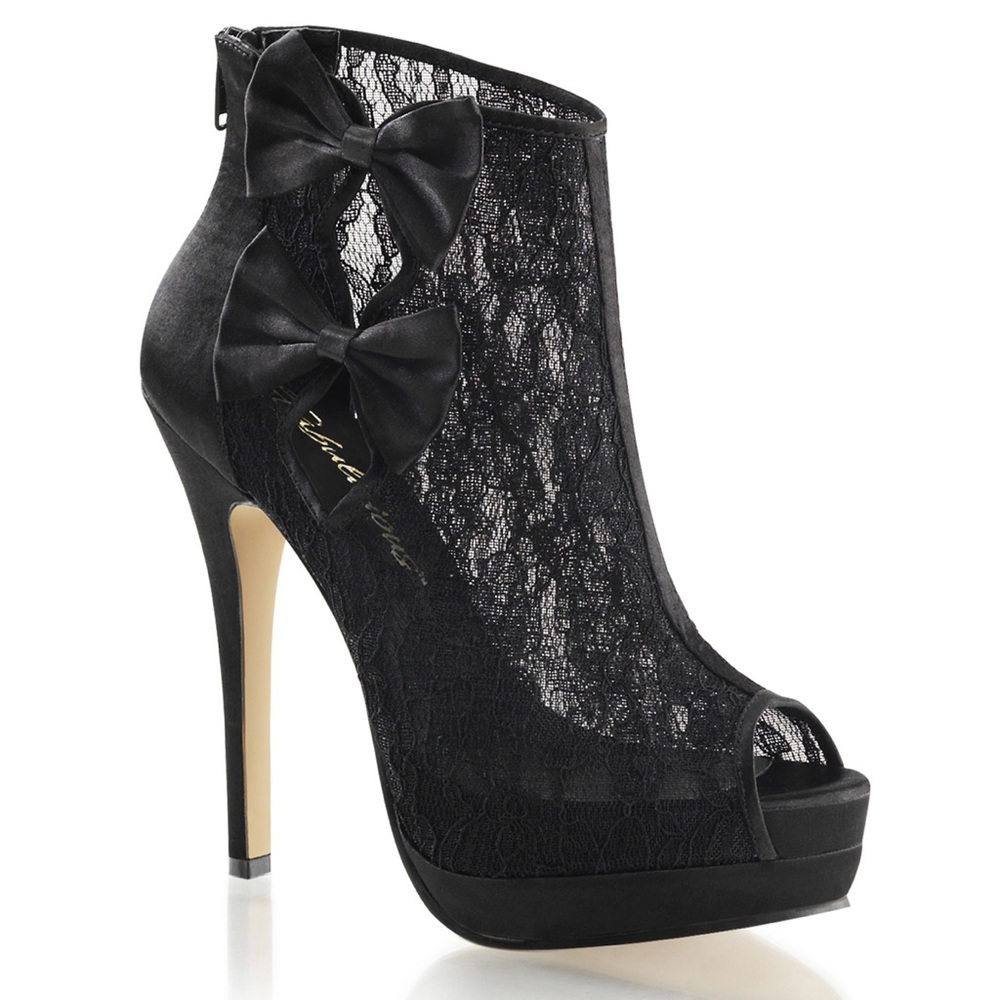 Pleaser FABULICIOUS Bella-28 Black Satin Lace Platform Heels Booties Women's 7